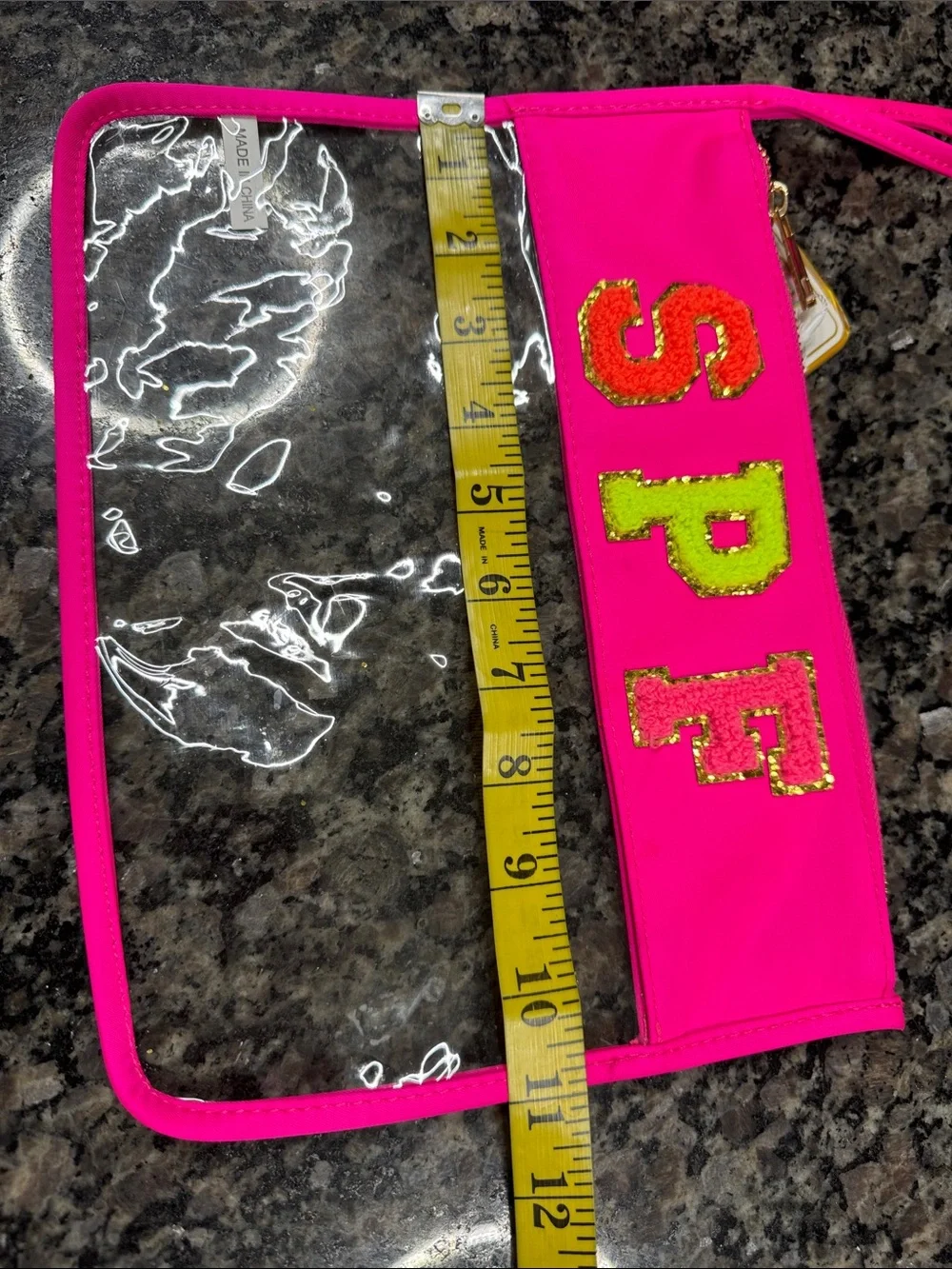 Neon Pink 'SPF' Clear  large Wristlet Cosmetic Pouch NWT